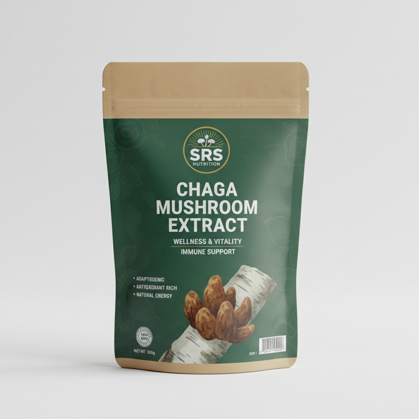 Chaga Mushroom Extract - SRS Nutrition in bag with our logo