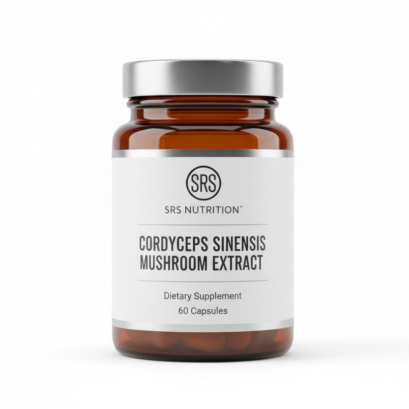 Cordyceps Sinensis Mushroom Extract - SRS Nutrition in jar with our logo